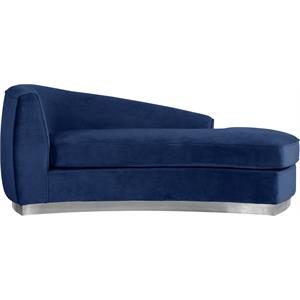 maklaine contemporary upholstered navy velvet chaise with stainless steel base