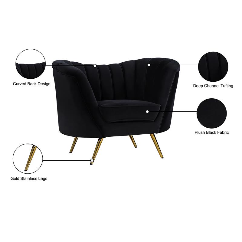 Maklaine Contemporary Upholstered Black Velvet Chair with Stainless Steel Legs