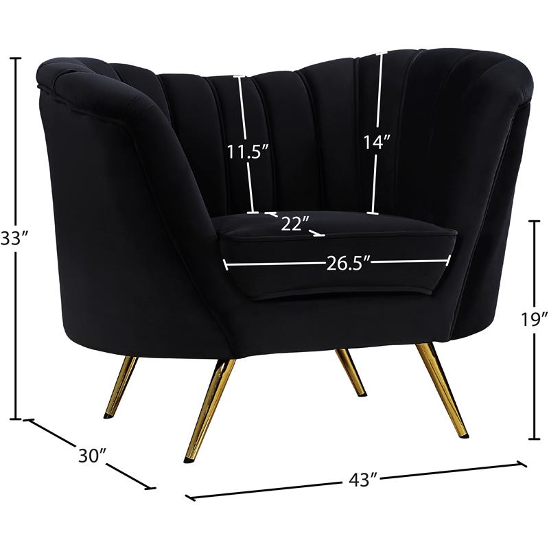 Maklaine Contemporary Upholstered Black Velvet Chair with Stainless Steel Legs