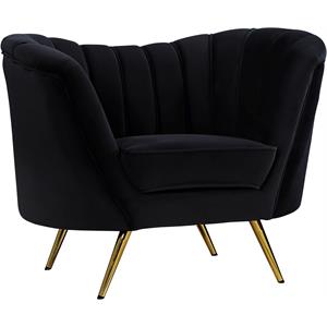 Maklaine Contemporary Upholstered Black Velvet Chair with Stainless Steel Legs