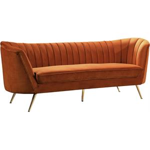 Maklaine Contemporary Upholstered Cognac Velvet Sofa with Stainless Steel Legs