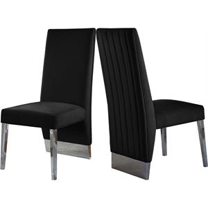 Maklaine Modern 19&quotH Velvet Dining Chair in Black (Set of 2)