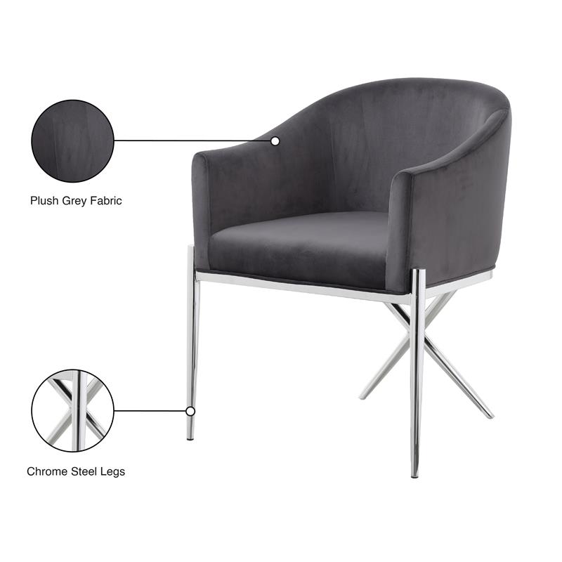 Maklaine Contemporary Upholstered Gray Velvet Dining Chair with Steel Legs