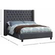 Maklaine Contemporary Solid Wood Linen Wing Back Queen Bed in Gray
