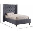 Maklaine Contemporary Solid Wood Linen Wing Back Twin Bed in Gray