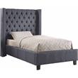 Maklaine Contemporary Solid Wood Linen Wing Back Twin Bed in Gray