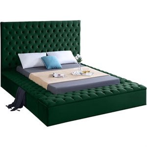 Maklaine Contemporary Solid Wood Tufted Velvet Full Bed in Green