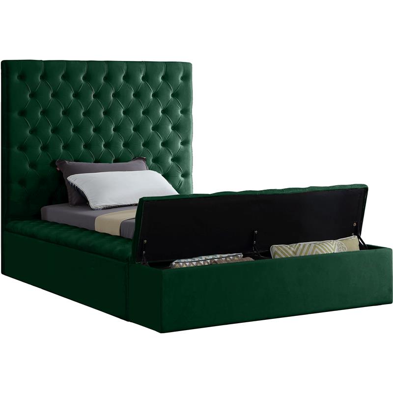 Maklaine Contemporary Solid Wood Tufted Velvet Twin Bed in Green