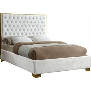 Maklaine Contemporary Solid Wood and Velvet Full Bed in White