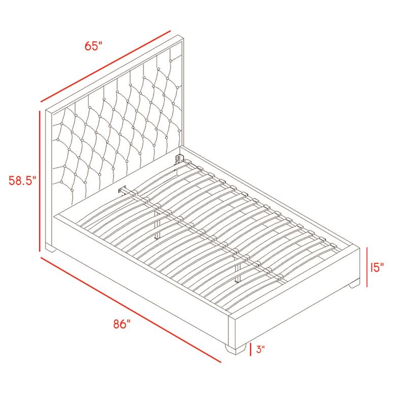 Maklaine Contemporary Solid Wood and Velvet Queen Bed in White