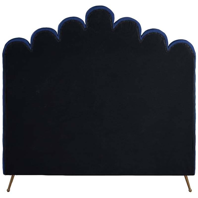 Maklaine Modern Solid Wood and Tufted Velvet Full Bed in Navy