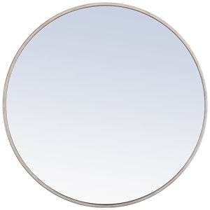 Maklaine Contemporary 28&quot Round Metal Frame Mirror in Silver