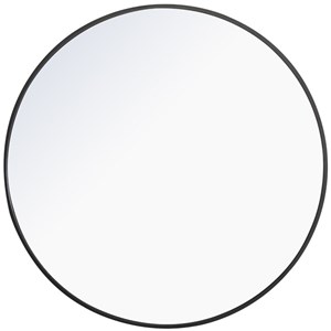 Maklaine Contemporary 32&quot Round Metal and MDF Wood Frame Mirror in Black