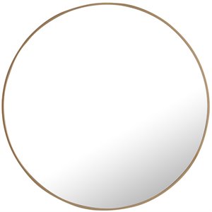 Maklaine Contemporary 32&quot Round Metal and MDF Wood Frame Mirror in Brass