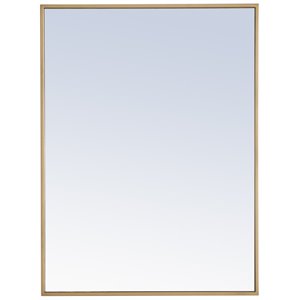 Maklaine Modern 32&quot x 24&quot Rectangle Metal Frame Mirror in Brass