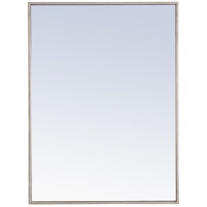 Maklaine Modern 32&quot x 24&quot Rectangle Metal Frame Mirror in Silver
