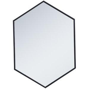 Maklaine Modern 34&quot x 24&quot Hexagonal Metal Frame Mirror in Black
