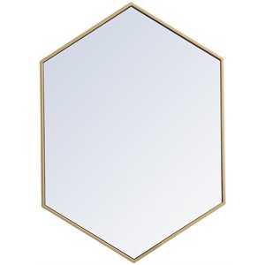 Maklaine Modern 34&quot x 24&quot Hexagonal Metal Frame Mirror in Brass