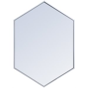 Maklaine Modern 34&quot x 24&quot Hexagonal Metal Frame Mirror in Silver