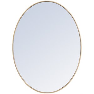 Maklaine 30&quot x 40&quot Oval Contemporary Metal Frame Mirror in Brass