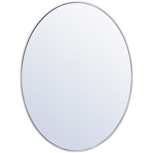 Maklaine 30&quot x 40&quot Oval Contemporary Metal Frame Mirror in Silver