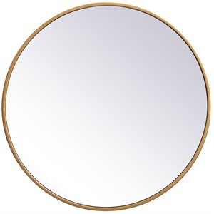 Maklaine 21&quot Round Mid-Century Metal Frame Mirror in Brass Finish