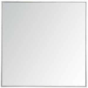 Maklaine 36&quot Square Contemporary Metal Frame Mirror in Silver