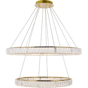 Maklaine 2 Tier 42&quot Round Royal Cut LED Chandelier in Gold Finish