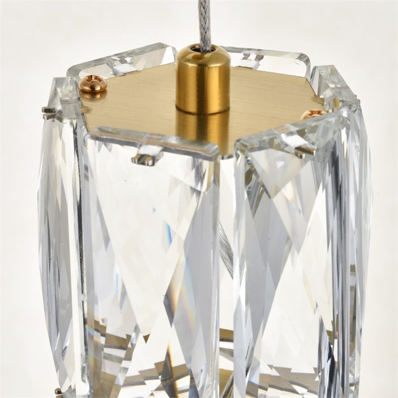 Maklaine Modern 5 Light Royal Cut Crystal LED Pendant in Gold