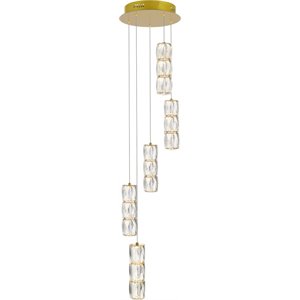 Maklaine Modern 5 Light Royal Cut Crystal LED Pendant in Gold