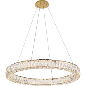 Maklaine 31.1&quot Round Royal Cut Crystal LED Chandelier in Gold
