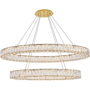 Maklaine Contemporary 2 Tier 41&quot Royal Cut LED Chandelier in Gold