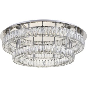 Maklaine 2 Tier 34&quot Round Royal Cut LED Flush Mount in Chrome