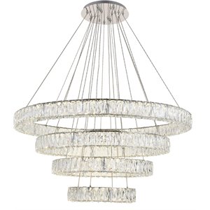 Maklaine 4 Tier 42&quot Round Royal Cut LED Chandelier in Chrome