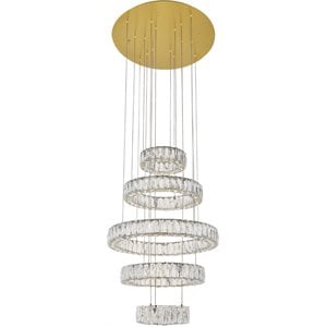 Maklaine 5 Tier 25.6&quot Round Royal Cut LED Chandelier in Gold
