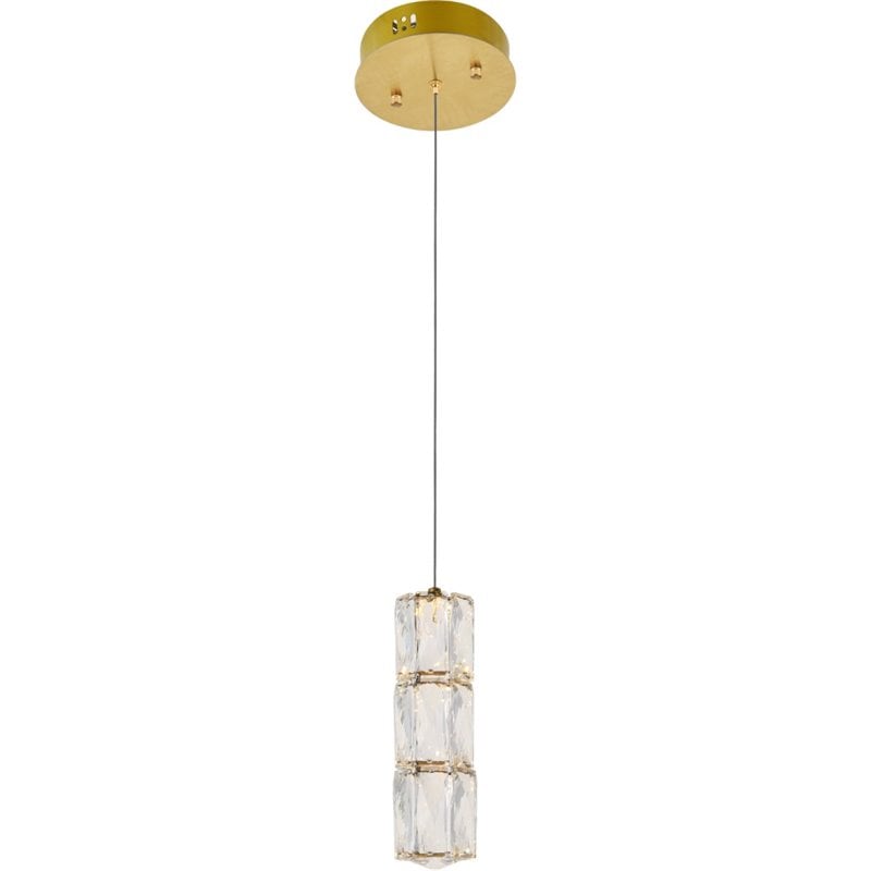Maklaine Contemporary Royal Cut Crystal LED Pendant in Gold Finish