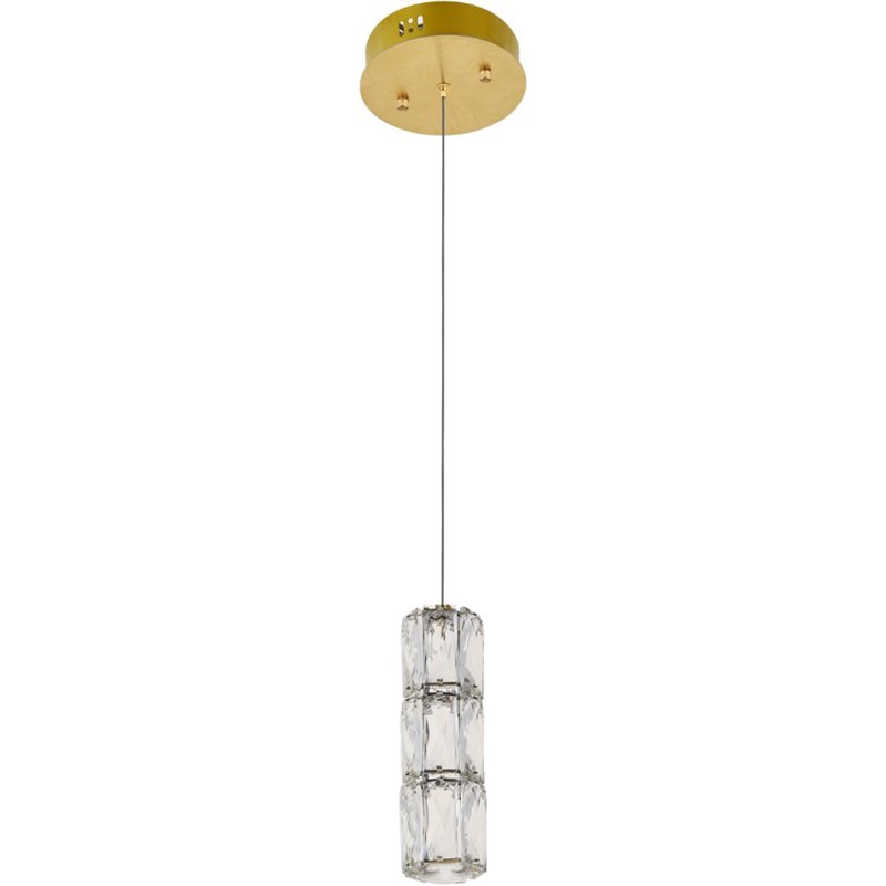 Maklaine Contemporary Royal Cut Crystal LED Pendant in Gold Finish