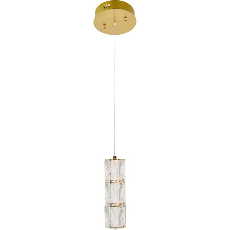 Maklaine Contemporary Royal Cut Crystal LED Pendant in Gold Finish