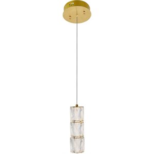 Maklaine Contemporary Royal Cut Crystal LED Pendant in Gold Finish