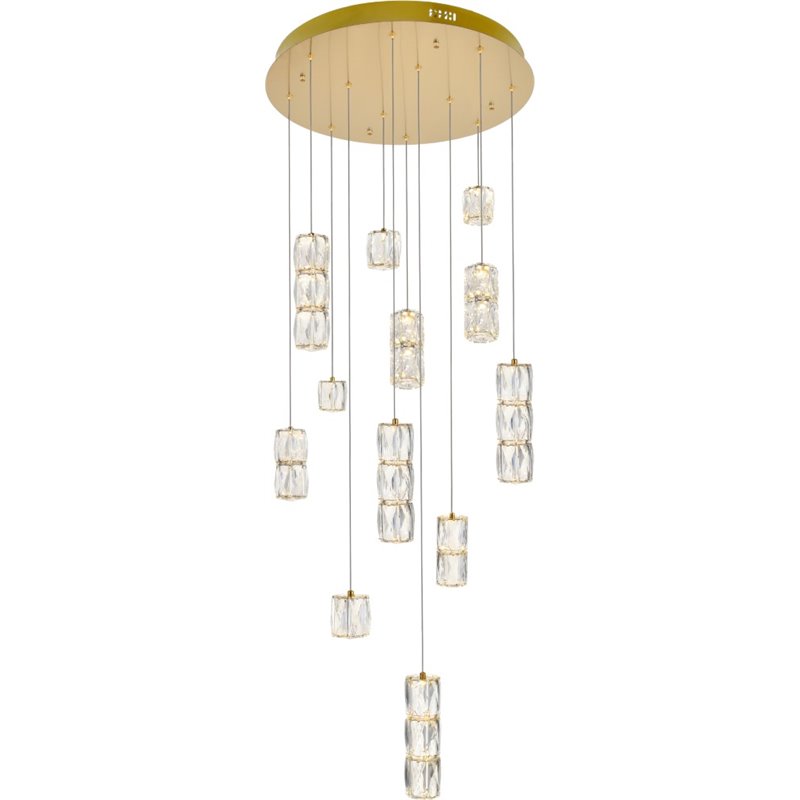 Maklaine Modern 12 Light Royal Cut Crystal LED Pendant in Gold
