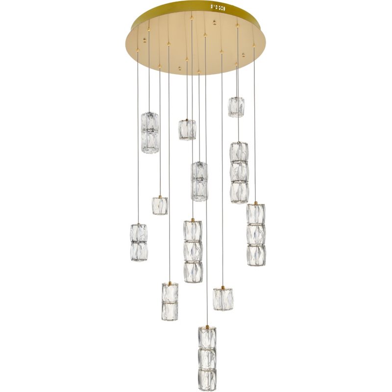 Maklaine Modern 12 Light Royal Cut Crystal LED Pendant in Gold