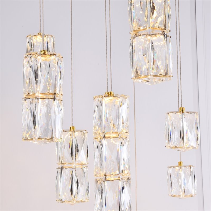 Maklaine Modern 12 Light Royal Cut Crystal LED Pendant in Gold
