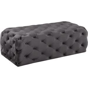 Maklaine Contemporary Button Tufted Gray Velvet Ottoman and Bench