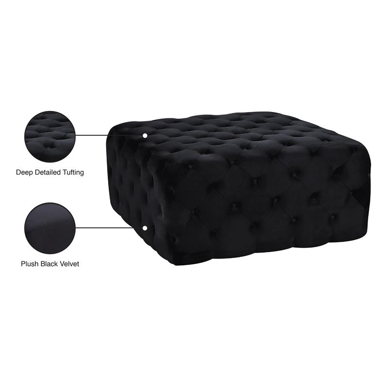 Maklaine Modern Button Tufted Black Velvet Ottoman and Bench