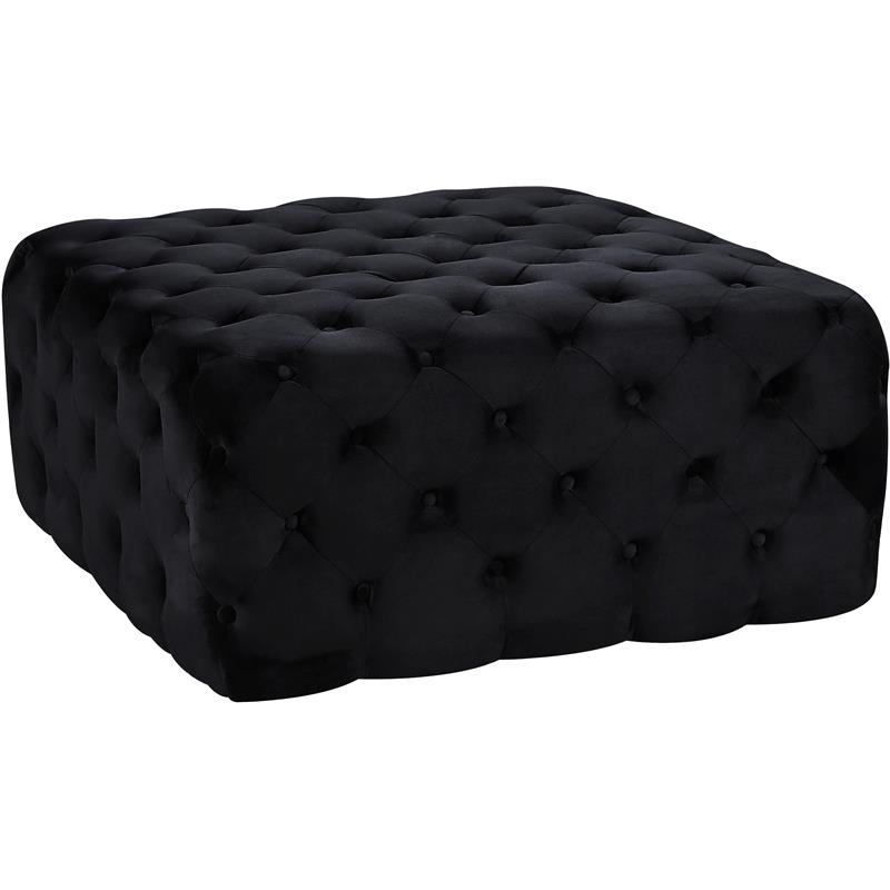 Maklaine Modern Button Tufted Black Velvet Ottoman and Bench