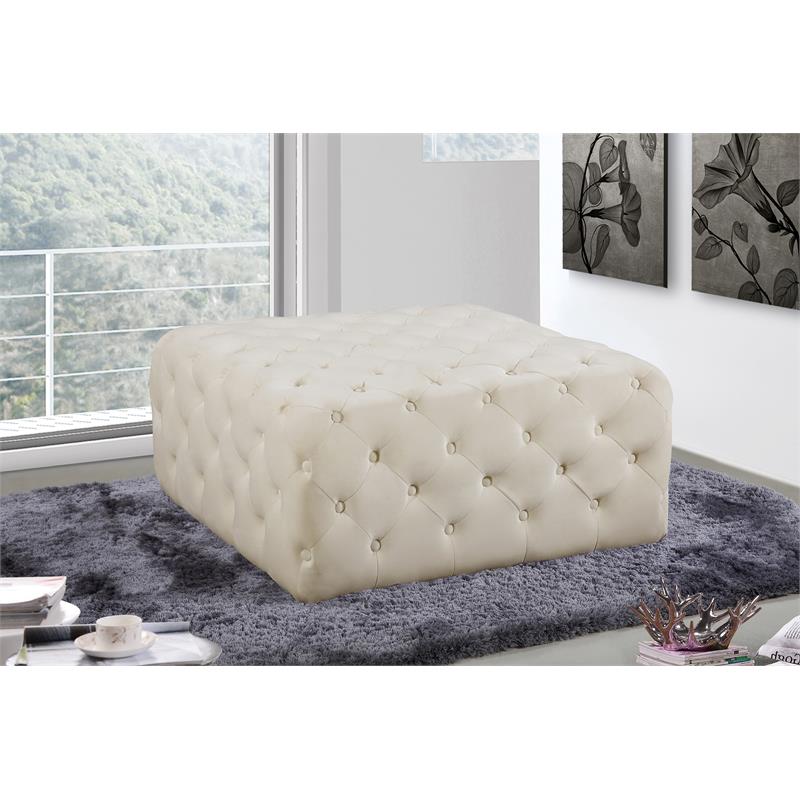 Maklaine Modern Button Tufted Cream Velvet Ottoman and Bench