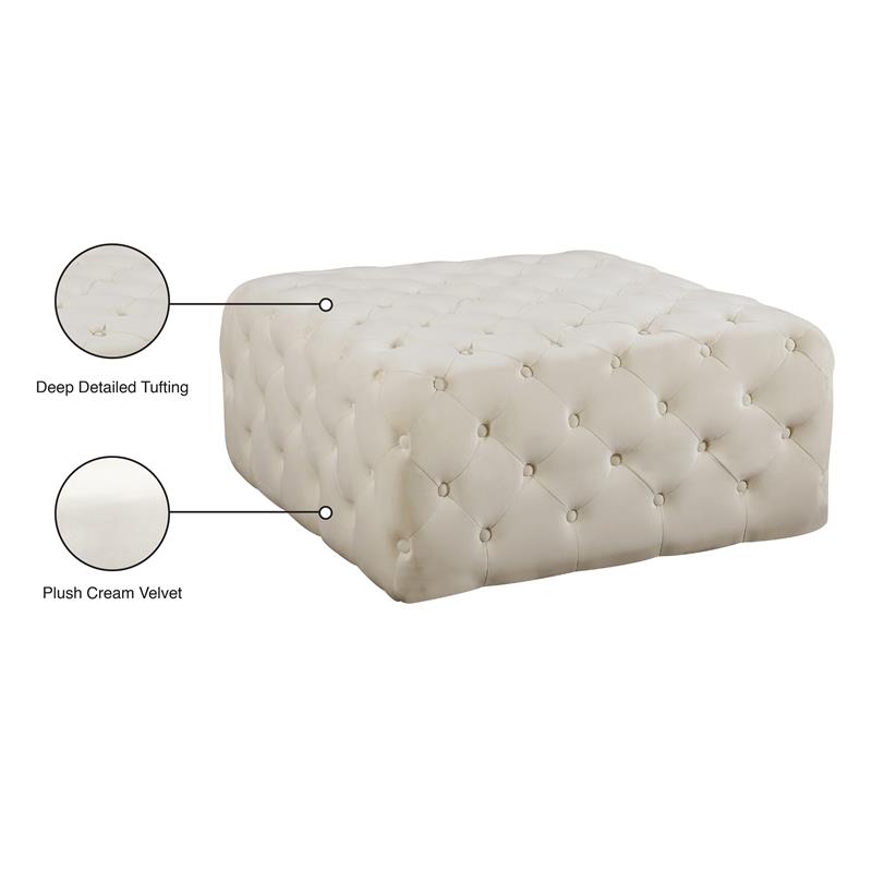 Maklaine Modern Button Tufted Cream Velvet Ottoman and Bench