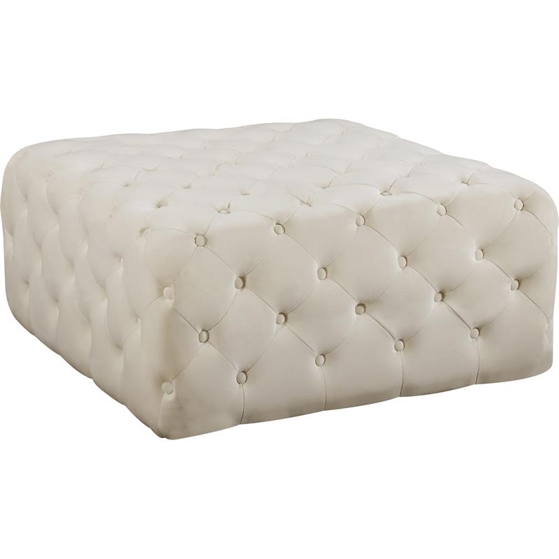 Maklaine Modern Button Tufted Cream Velvet Ottoman and Bench