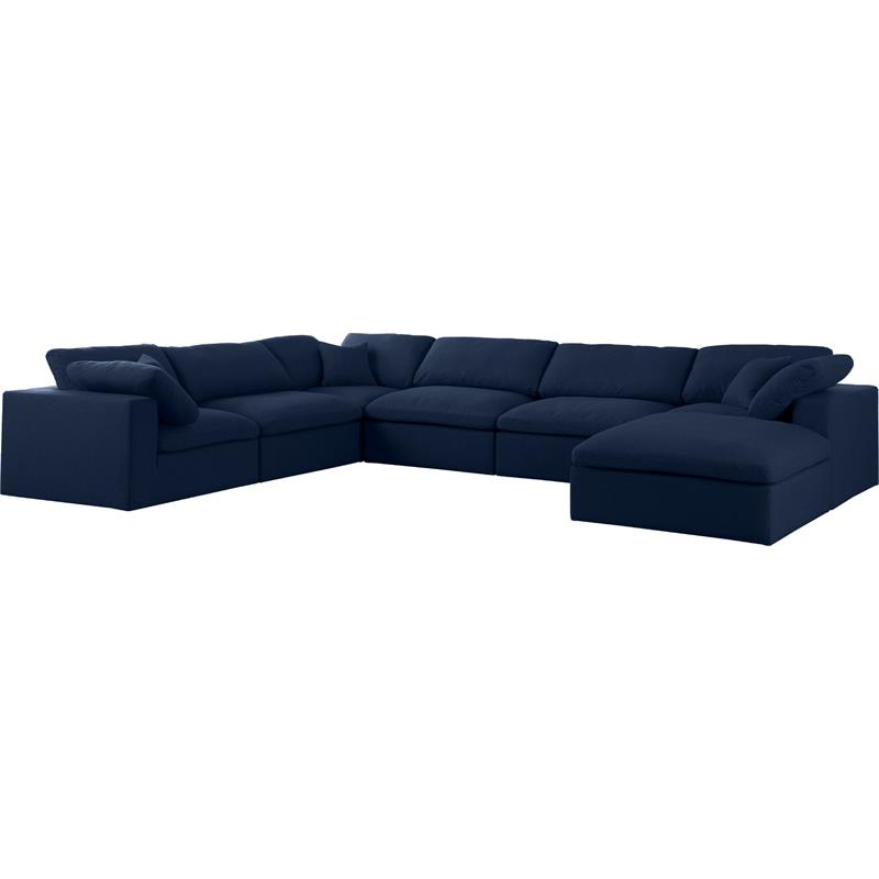Maklaine Contemporary Navy Durable Linen Fabric Modular Sectional