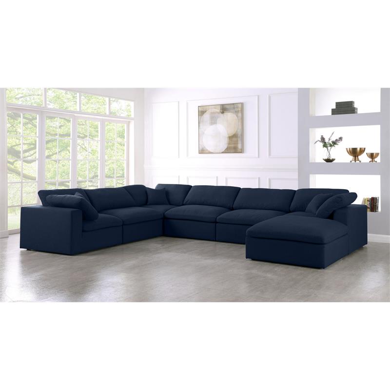 Maklaine Contemporary Navy Durable Linen Fabric Modular Sectional